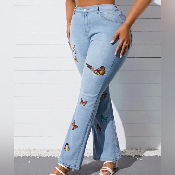 Casual Denim Pants High Waist Flare Leg Jeans with Pocket - Picture 3 of 5